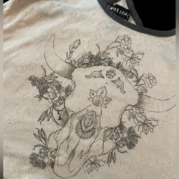 Wet Seal Bull Head Skull Patterned Crop Too Lace Knit Razor Cami Back - Picture 4 of 7